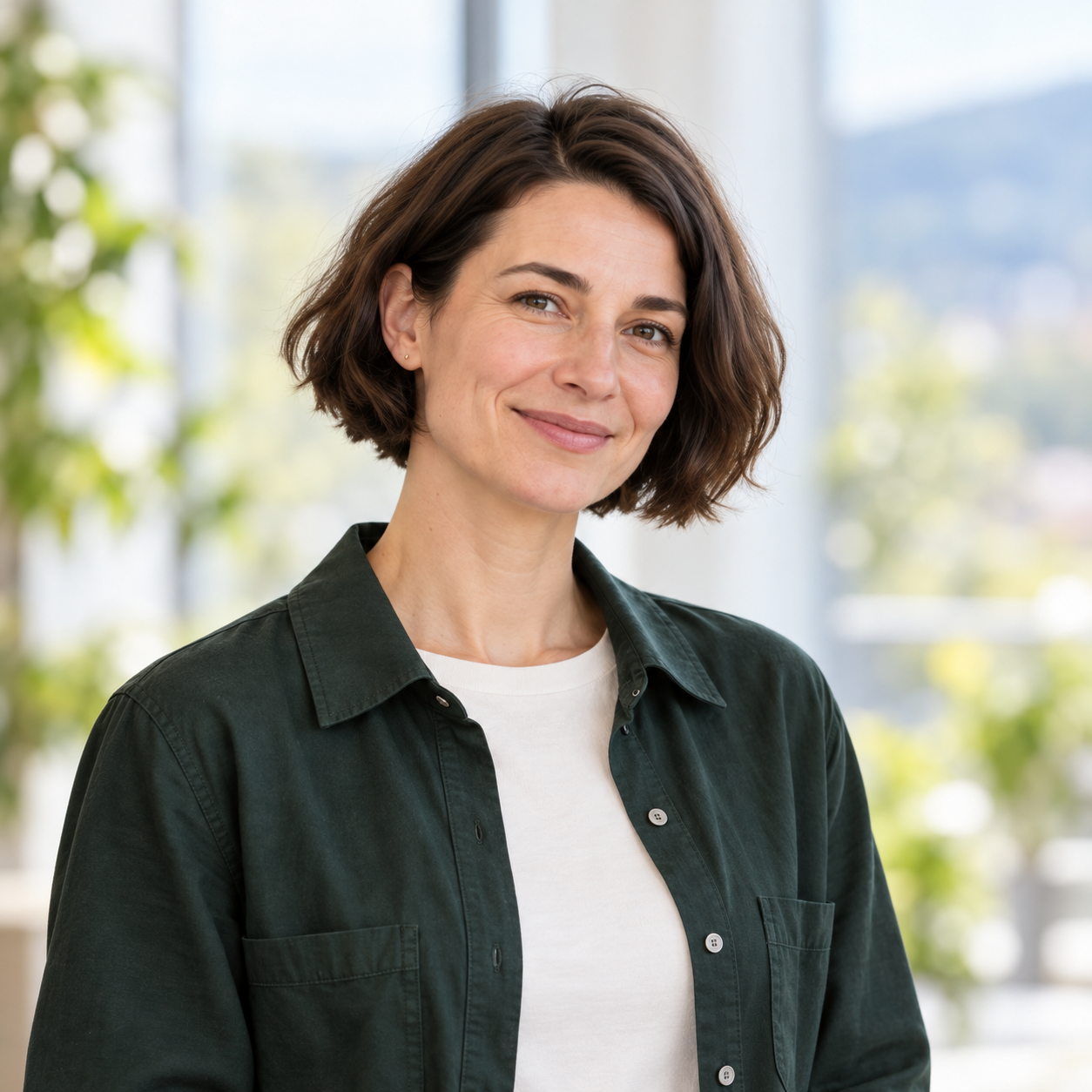 Porträt von Lena Albrecht, Energieberaterin für Sanierungsfahrpläne, im Büro in Freiburg
