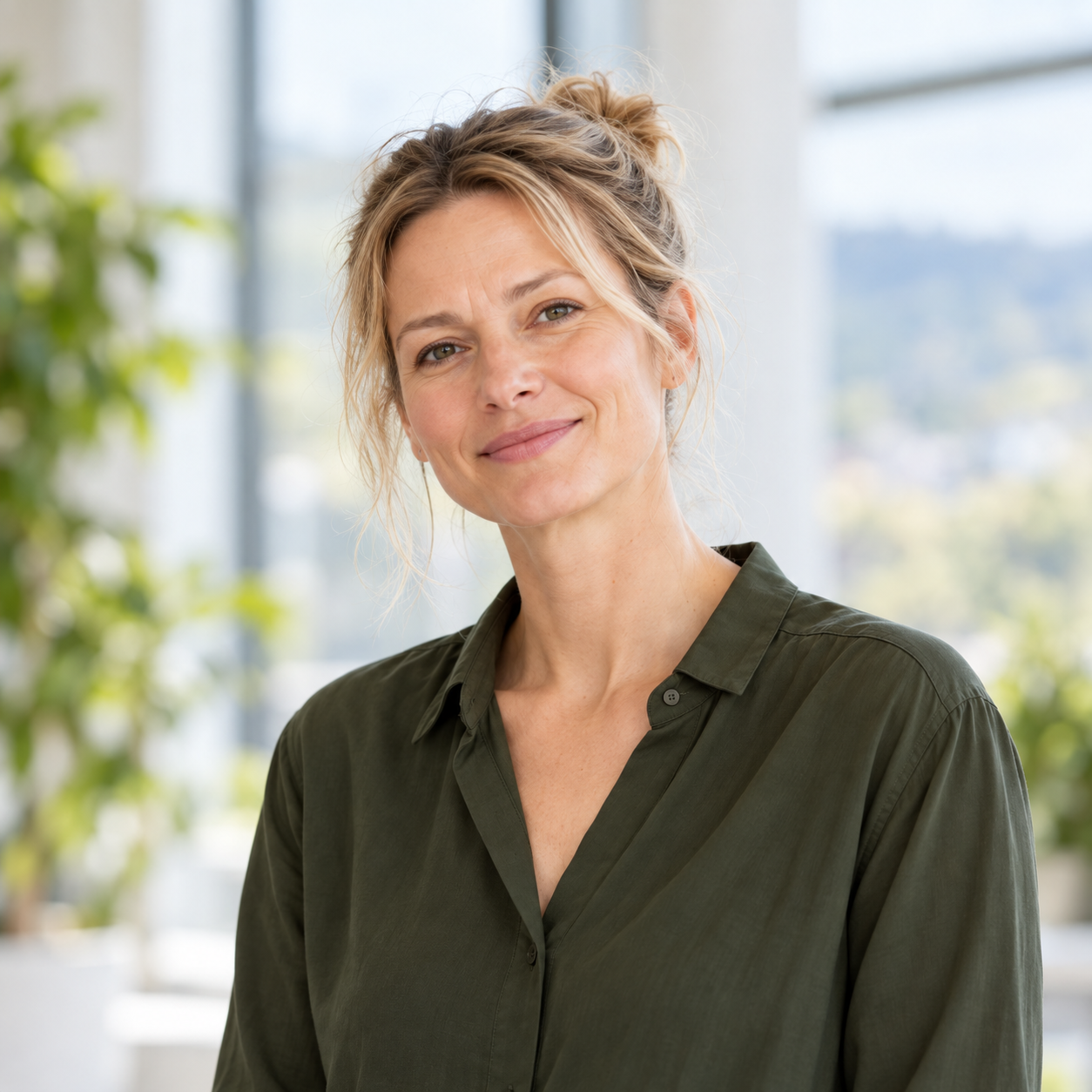 Porträt von Sabine Hoffmann, zuständig für Fördermittelberatung, im Büro in Freiburg
